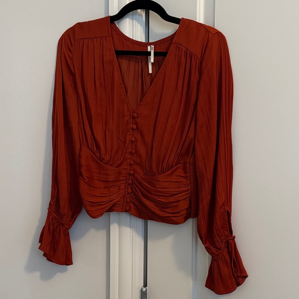 Anthropologie Terracotta Pleated Blouse